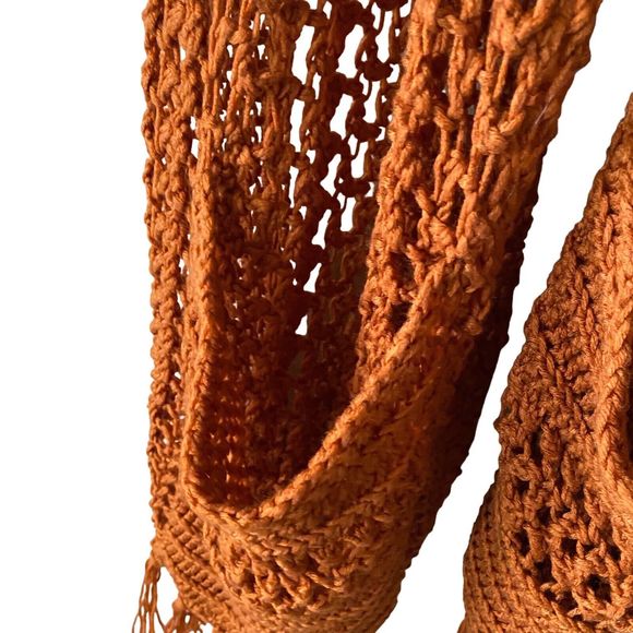 Handmade Knit Scarf With Large Pockets | Rust Orange | One 75”x22” - Picture 4 of 5